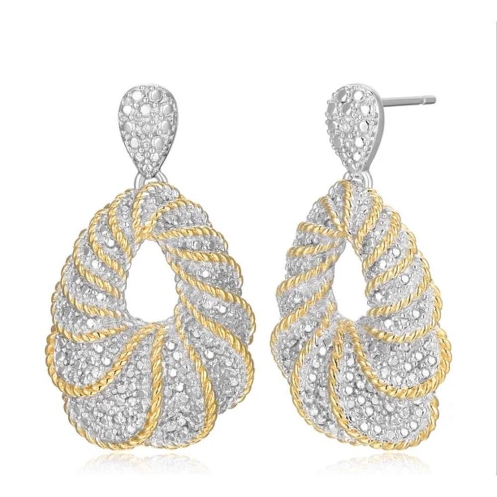 Forever Facets Diamond Accent Dramatic Drop Earrings in Two-Tone Rhodium over Br